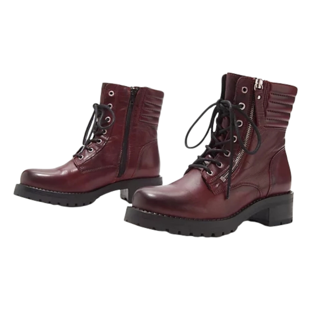 Miz Mooz Bordeaux Leather Lace Up Combat Boots - Picture 5 of 6